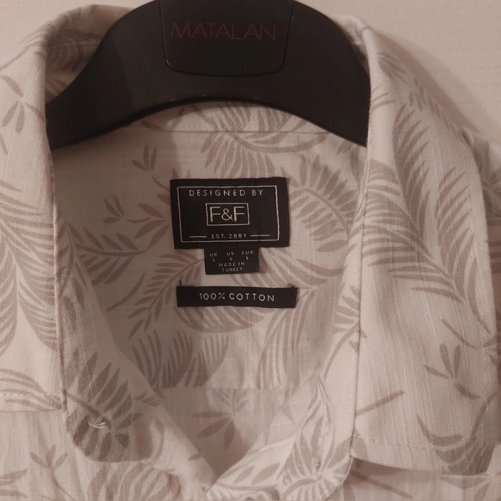F&F Men's Cream Leaf Print Shirt